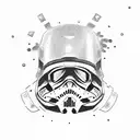 reaper with night vision goggles and highcut helmet, holding sith on shoulder and with the other hand a coffee  tattoo design idea