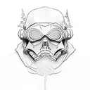reaper with night vision goggles and highcut helmet, holding sith on shoulder and with the other hand a coffee  tattoo design idea