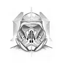 reaper with night vision goggles and highcut helmet, holding sith on shoulder and with the other hand a coffee  tattoo design idea