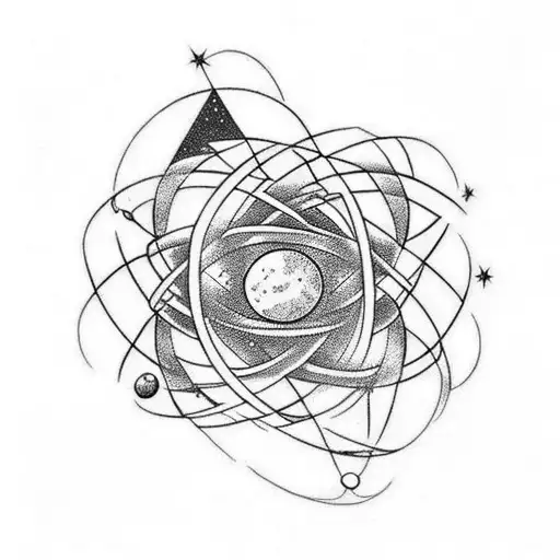 A tattoo combining the concept of the law of attraction and spiritual elevation, with a design featuring atoms and the universe intertwined tattoo design idea