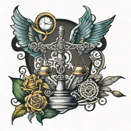 cross and scales of justice intertwined tattoo design idea