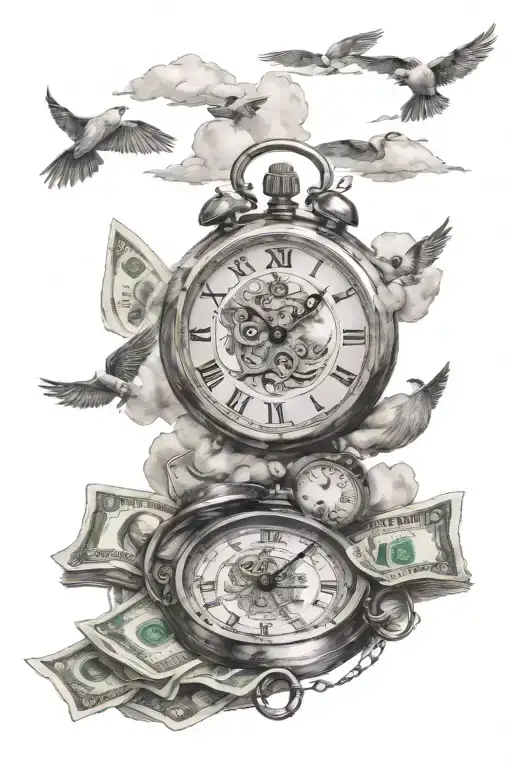 sky  and lucky and money reloj tattoo design idea