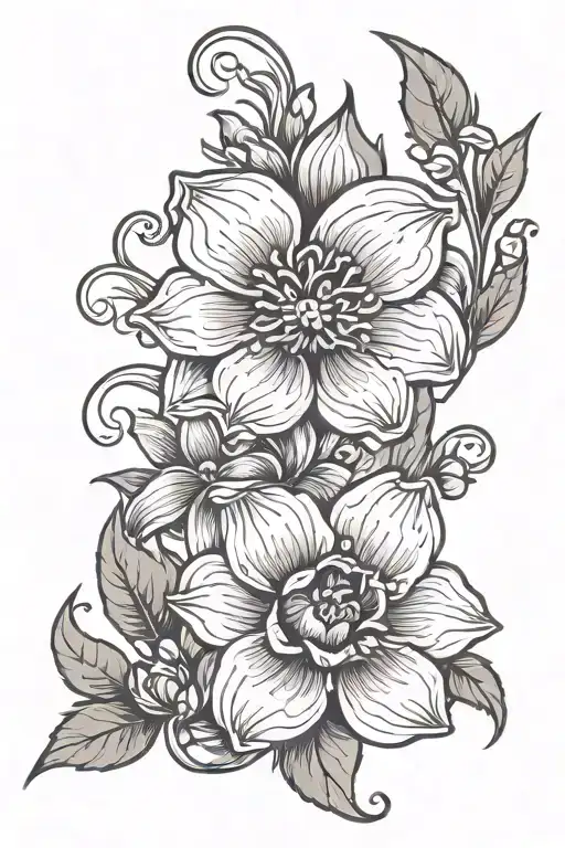 February June August September October birth flower incorporated tattoo design idea
