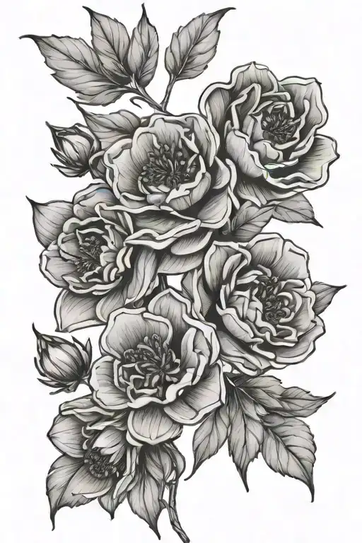 February June August September October birth flower incorporated tattoo design idea