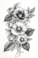poppy, rose, violet, morning glory,  cosmos tattoo design idea