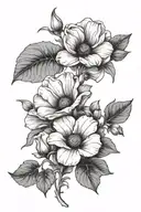 poppy, rose, violet, morning glory,  cosmos tattoo design idea