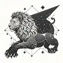 A cosmic lion constellation with the Leo zodiac symbol intertwined in the stars tattoo design idea