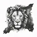 A cosmic lion constellation with the Leo zodiac symbol intertwined in the stars tattoo design idea