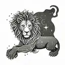 A cosmic lion constellation with the Leo zodiac symbol intertwined in the stars tattoo design idea