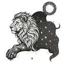 A cosmic lion constellation with the Leo zodiac symbol intertwined in the stars tattoo design idea