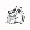 panda penguin and persian cat hugging each other happily tattoo design idea