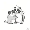 panda penguin and persian cat hugging each other happily tattoo design idea