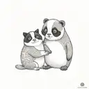 panda penguin and persian cat hugging each other happily tattoo design idea