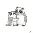 panda penguin and persian cat hugging each other happily tattoo design idea