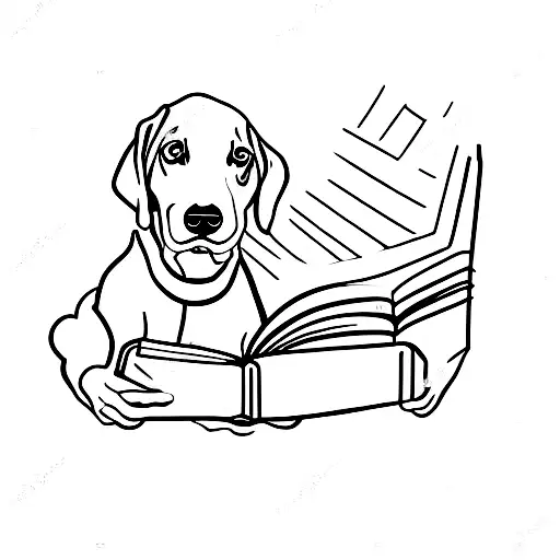 A Doberman with floppy ears reading a book tattoo design idea