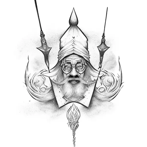 Mystical wizard casting a spell with a paintbrush tattoo design idea