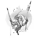 Mystical wizard casting a spell with a paintbrush tattoo design idea