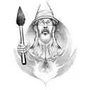 Mystical wizard casting a spell with a paintbrush tattoo design idea