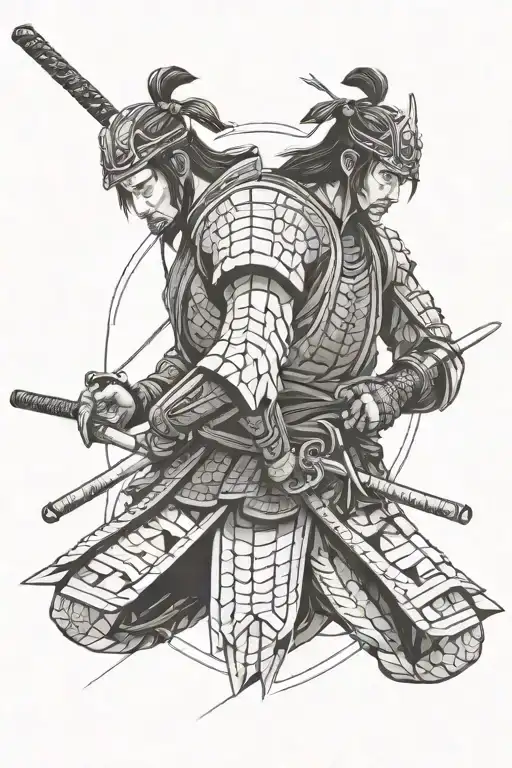 Samurai is divided into two sides tattoo design idea