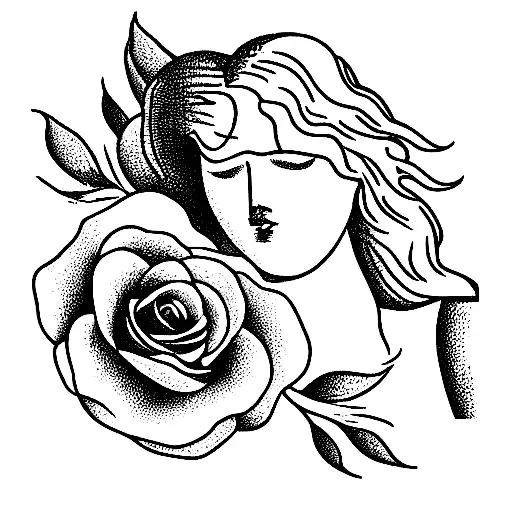 biblical angel with roses tattoo design idea
