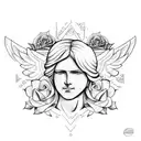 biblical angel with roses tattoo design idea