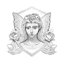 biblical angel with roses tattoo design idea