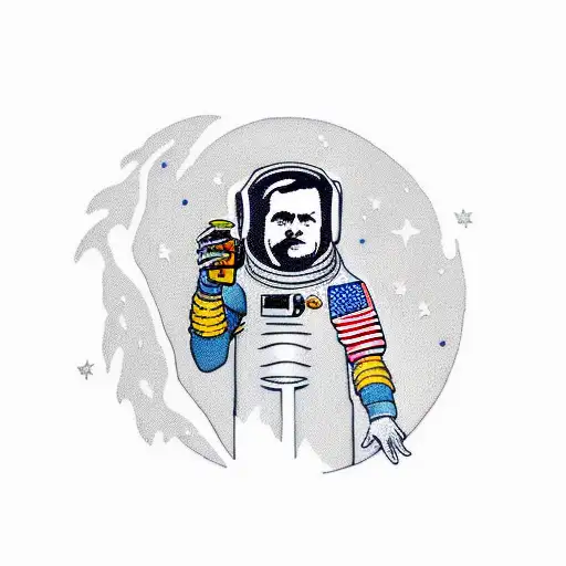 astronaut drinking beer on the moon tattoo design idea