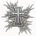 iron cross with lightning storm tattoo design idea