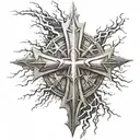iron cross with lightning storm tattoo design idea