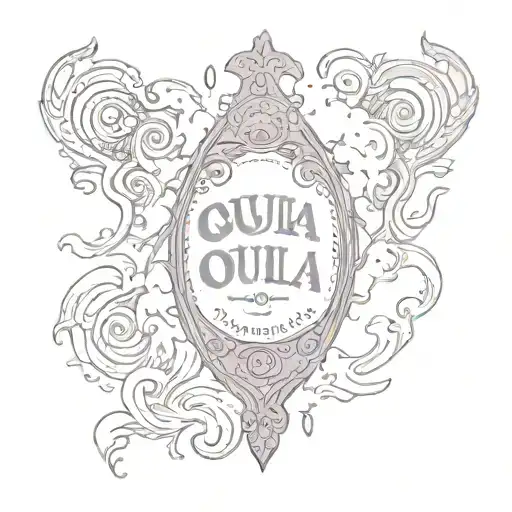 A tattoo design of a mauve-colored ouija board planchette spelling out a cryptic message, surrounded by swirling smoke and ghostly figures tattoo design idea