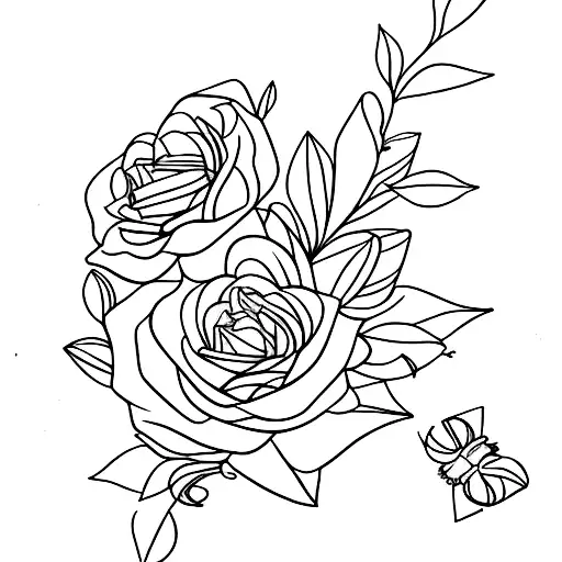 honeysuckle flowers and little roses tied together with a ribbon fine line no shading  tattoo design idea