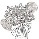 honeysuckle flowers in a bouquet wrapped in a ribbon,  no shading, fine line work tattoo design idea