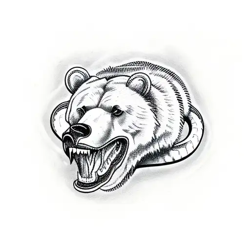 bear head eating snake tattoo design idea