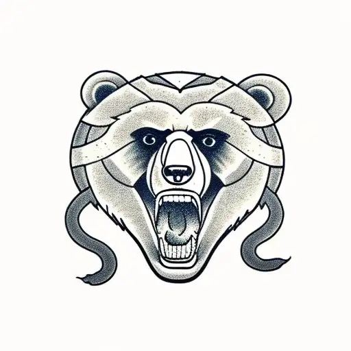 bear head eating snake tattoo design idea