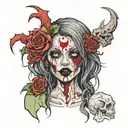 zombie girl all bloody veil tattoo design idea