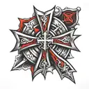 red and silver crusader cross tattoo design idea