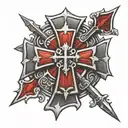 red and silver crusader cross tattoo design idea