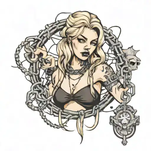 white blonde girl breaks chains tattoo design idea