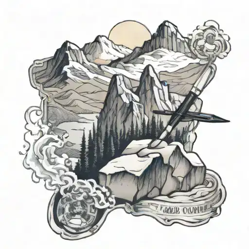 An ICU doctor saving lives with a paintbrush in hand, surrounded by Colorado mountains tattoo design idea