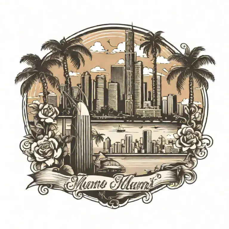 Create a sensual design featuring the Miami skyline as a backdrop tattoo design idea