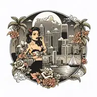 Create a sensual design featuring the Miami skyline as a backdrop tattoo design idea