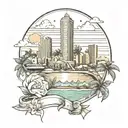 Create a sensual design featuring the Miami skyline as a backdrop tattoo design idea