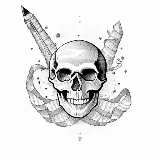 Skull and write till death do us part tattoo design idea