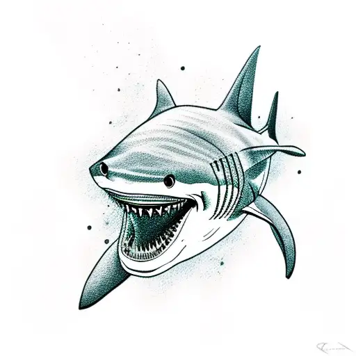 Shark around trident tattoo design idea