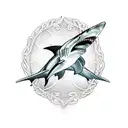 Shark around trident tattoo design idea
