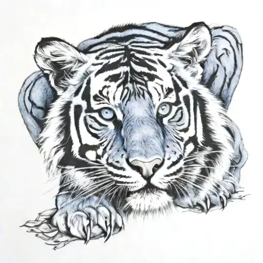 blue eye tiger with cross and 2006 tattoo design idea
