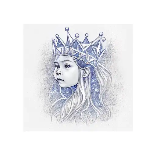 A realistic portrait of your daughter wearing a Leo constellation crown, representing her connection to the zodiac sign tattoo design idea