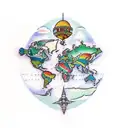 A traditional tattoo depicting a spaceship flying over a map of the world, symbolizing your love for travelling and exploring tattoo design idea