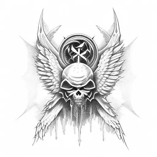 angels and demons on rectangle tattoo design idea