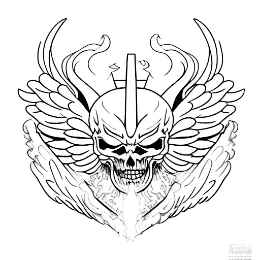 angels and demons on rectangle tattoo design idea